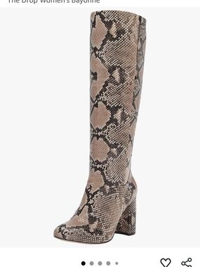 Snake-Print Knee-High Block Heel Boot in Taupe